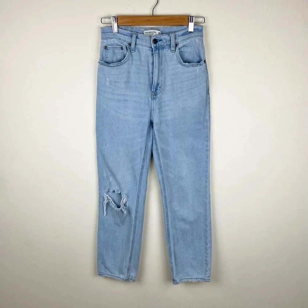 Abercrombie & Fitch Ankle Straight Ultra High-Rise Curve Love Distressed Jeans